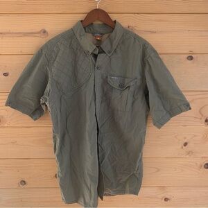 Eddie Bower Button Up Down Shirt Short Sleeve Green Tall Large Cotton